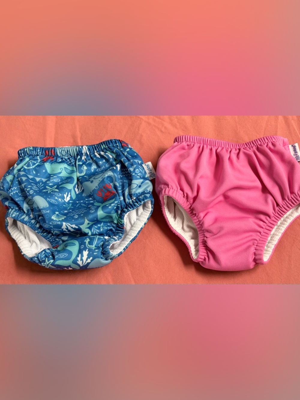 i play. Reusable Swim Diaper Covers - Blue Ocean Print & Hot Pink, 6 mos